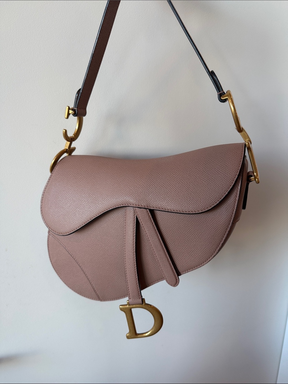 Christian Dior Saddle Bag, Dusty Rose Leather with Gold Hardware